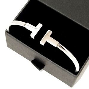 18k Gold Plated "T" Design Bangle Bracelet | 316L Steel Silver Trendy Love